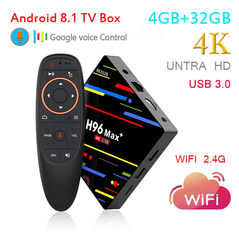 

H96 MAX Plus Android 8.1 TV Box Smart Box 4GB 32GB 1080P 4K 3D Google Player 2.4G WIFI Voice air remote Control USB 3.0 TV Box