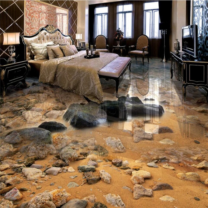 beibehang Seaside sand stone living room bathroom 3D floor painting custom large fresco pvc thick wear resistant floor cover