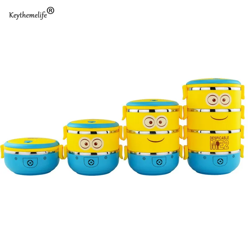 

Keythemelife Thermo Lunch boxs Multilayer Minion Food Container Kids Bento PP+304 Stainless Steel Lunchbox CF