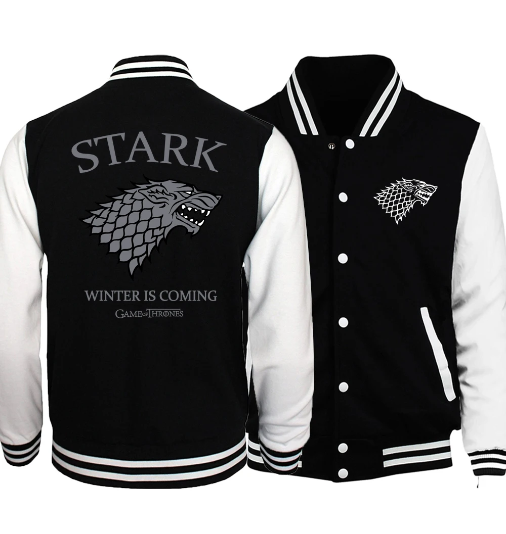 

Game of Thrones Jacket Men House Stark Print Baseball Uniform Fire & Blood Jackets Mens 2018 Spring Autumn Hip Hop Sportswear