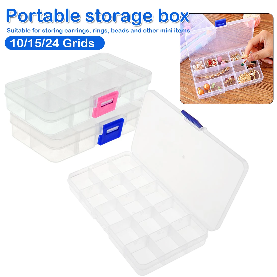 

10/15/24 Grids Compartment Practical Adjustable Plastic Storage Box Earring Jewelry Bead Display Holder Organizer