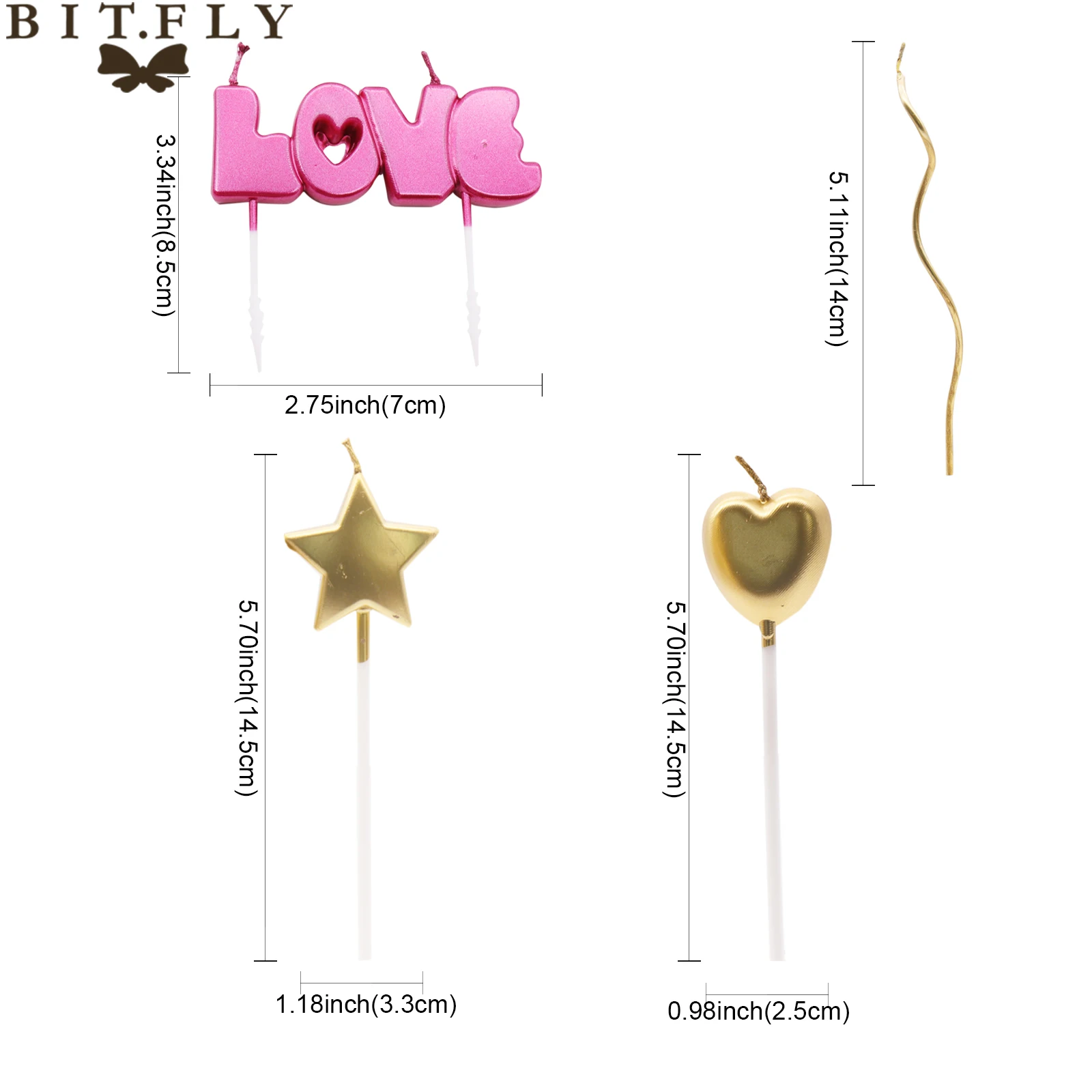 Gold/Sliver Love Letter candles Romantic wedding cake decoration star heart candle birthday party DIY curve paraffin candle