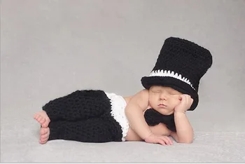 

0-1M or 3-4M Newborn Cool Baby Boy Crochet Knit Costume Outfit Photo Photography Prop Toddler Pixie Beanie Hat and Pant Set