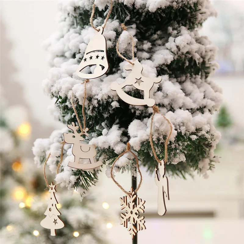 10 шт., натуральное дерево, сделай сам, Navidad, Рождественское украшение, подвесные украшения, подарки, снежные хлопья, рождественские украшения для дома
