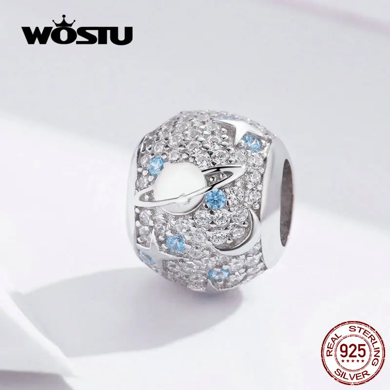 

WOSTU Moon & Stars Planet Beads 925 Sterling Silver Zircon Charm Fit Original Bracelet Pendant Beads For Jewelry Making FIC1217