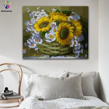 DIY картинки для раскраски по номерам с цветами Подсолнух белая Маргаритка цветок баскэ картина для рисования по номерам в рамке для дома