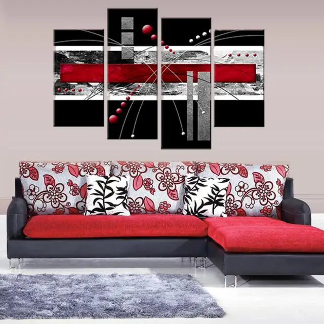 High Quality Color Hand Painted Red Black Grey Abstract imagine Wall Decor Oil Painting On