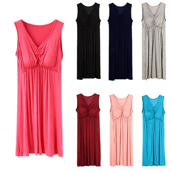 

NEW Women Sexy Modal Nightwear Sleepwear Dress Underwear Sleeveless V-Neck Solid Knee-Length Dress Female Hot Fashion