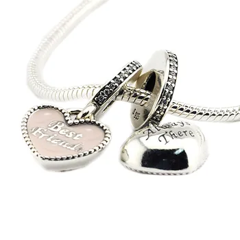

100% 925 Sterling Silver Beads Charms Fits Pandora Bracelet Best Friends Charm Fashion Women Jewelry DIY Making berloques kralen