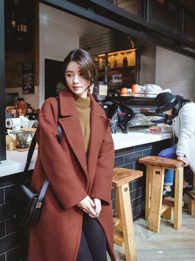

Patchwork Womens Long Coats 2018 Winter Double Breasted Wool Blend Coat and Jacket Wide-waisted Ladies Coats