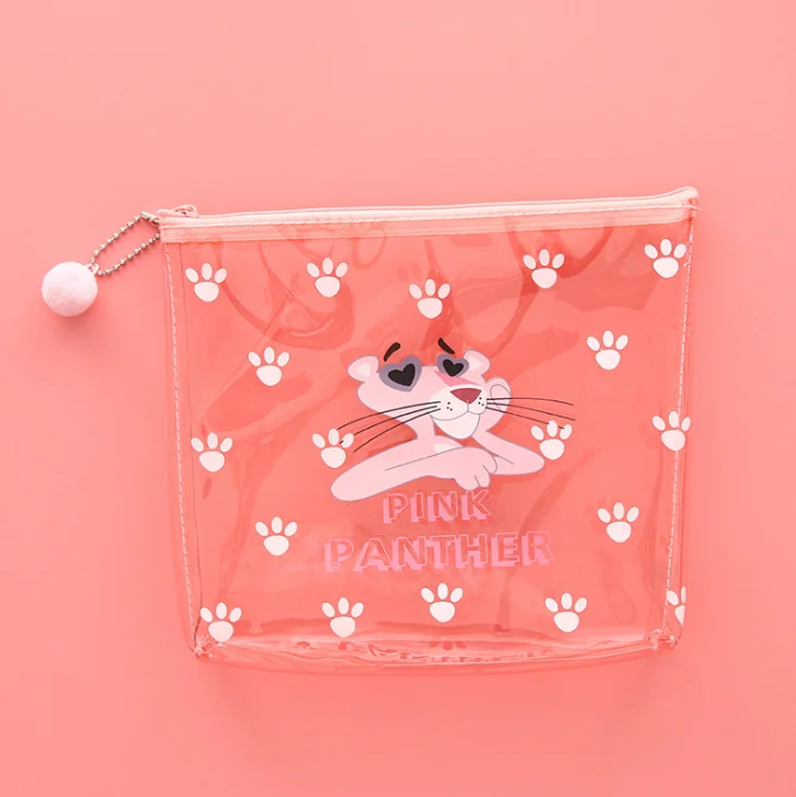 1 шт. Милая Розовая пантера прозрачная сумка для карандашей Канцелярия розовый Леопардовый карман на молнии косметичка - Цвет: 3
