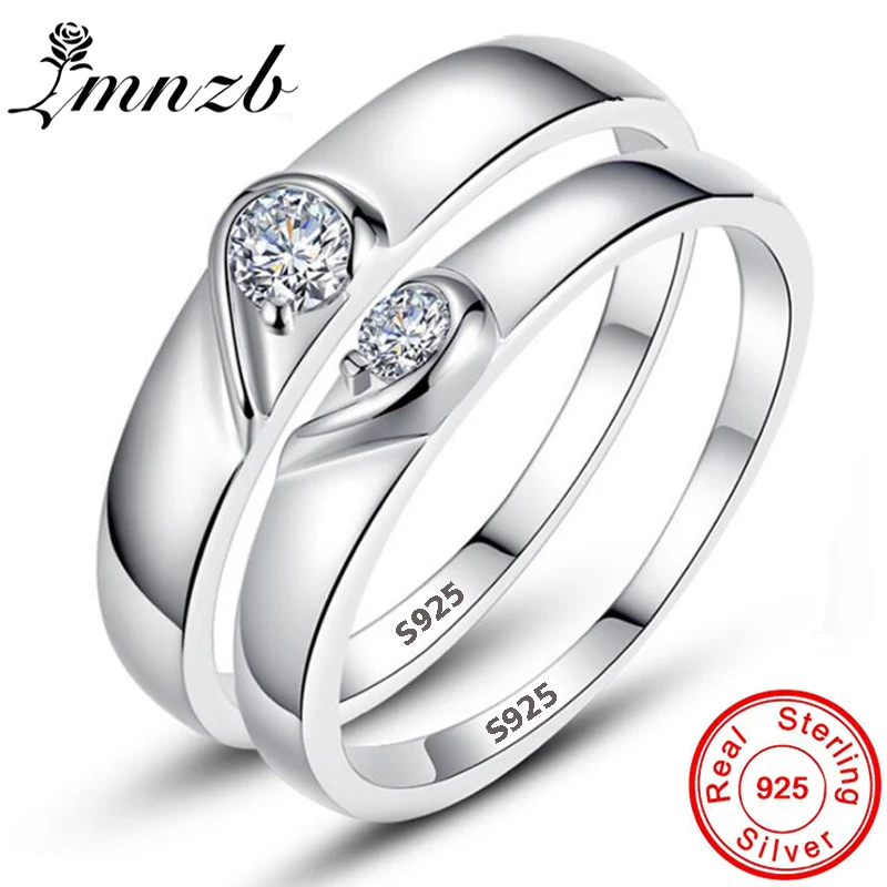 LMNZB Original 925 Solid Silver Couple Engagement Ring Zircon Jewelry Heart Wedding Rings Gift of love For Women and Men DR15