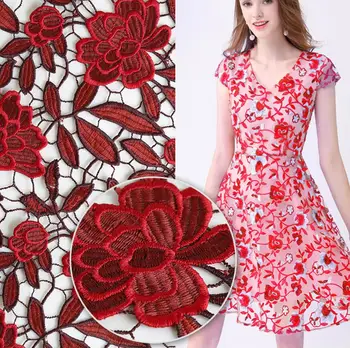 

1Yard Hollow 3D Embroidered Flower Fabric Lace Cloth For Handicrafts Apparel Sewing Wedding Dress DIY Clothing Doll Cap