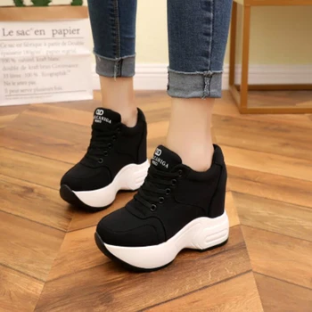 Women Sneakers Mesh Casual Platform Trainers White Shoes 10CM Heels Autumn Wedges Breathable Woman Height Increasing Shoes  6