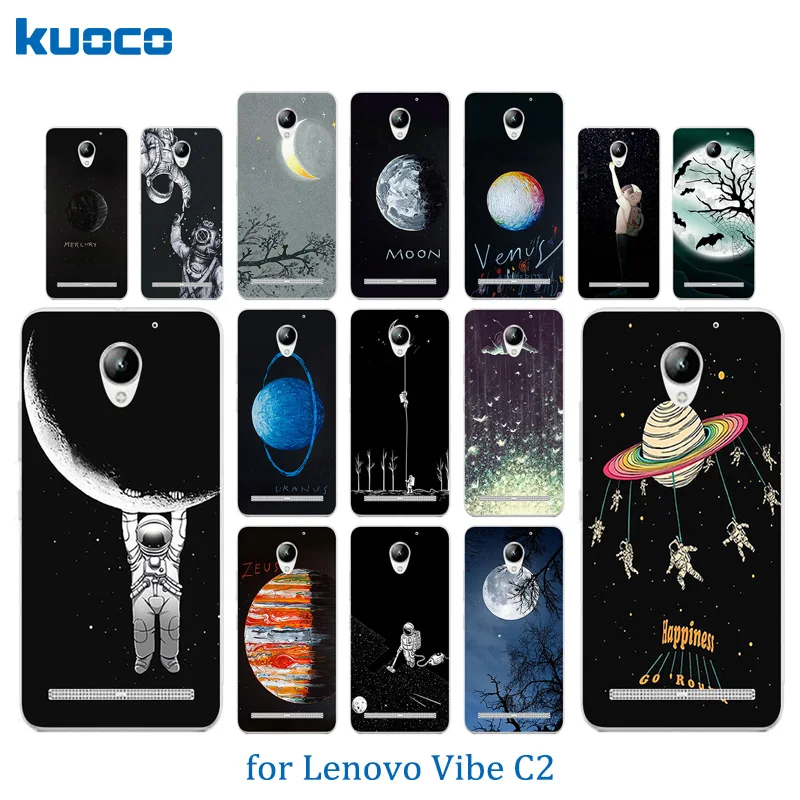 5.0 inch For Lenovo Vibe C2 Phone Cases Soft Silicone Funda K10a40 Space Moon Pattern Back Cover Transparent Coque |
