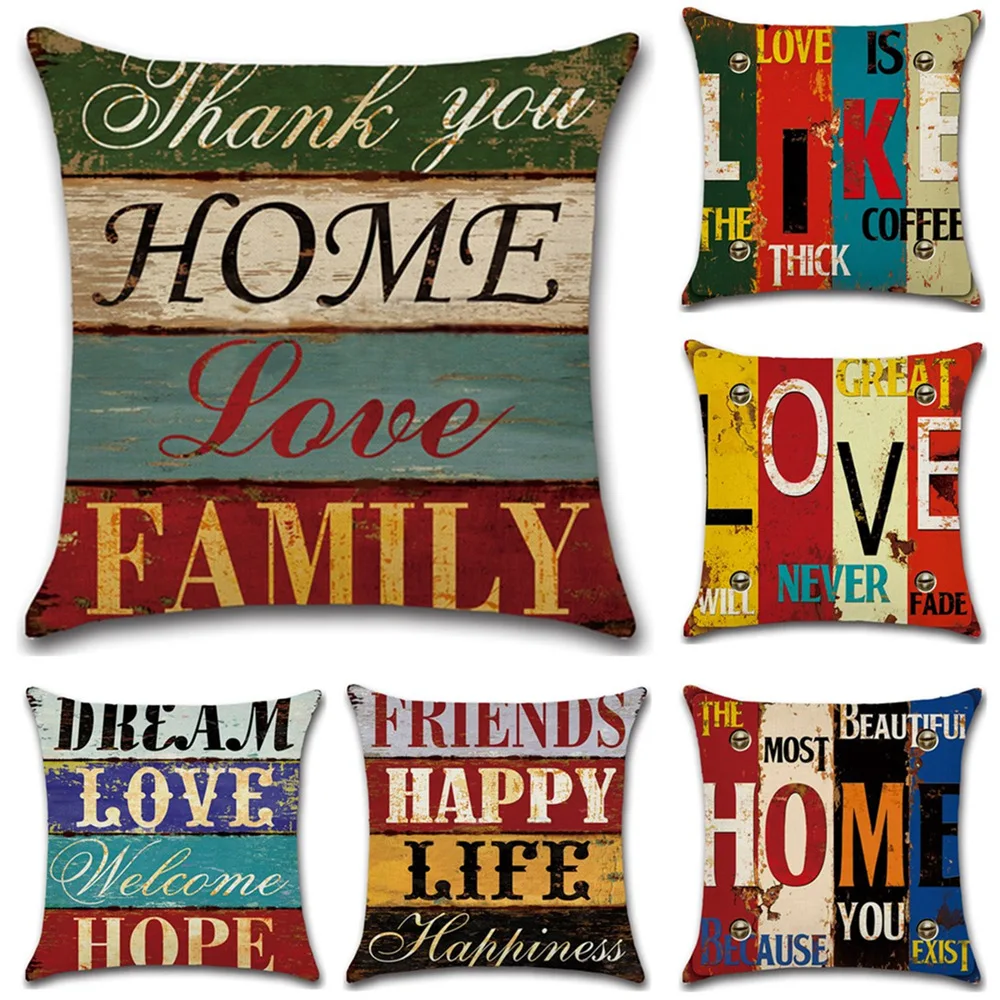 

Vintage Mediterranean Style Cushion Cover Hand-Painted Letters 45*45cm Linen Throw Pillow Cover Decoration Decorative Pillowcase
