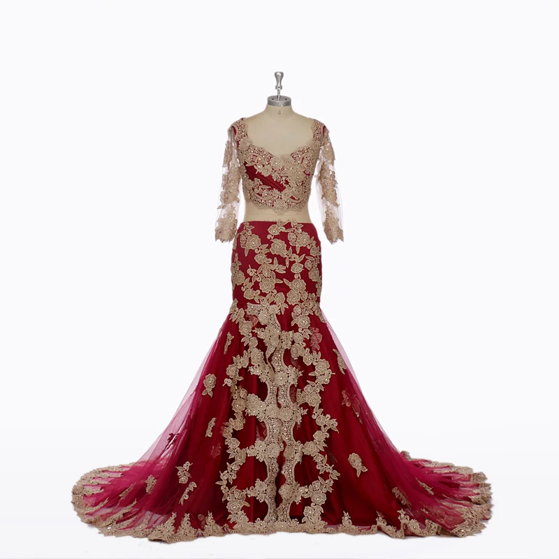 Sexy Long Burgundy Mermaid Prom Dresses Wine Red Lace Applique Gala Indian Arabic Evening Dress For Black Girls 2017 Real Photo
