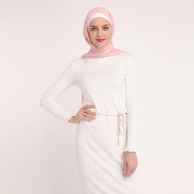 Арабские женские высокопрочные длинные платья мусульманские женские тонкие однотонные платья без шарфа и пояса