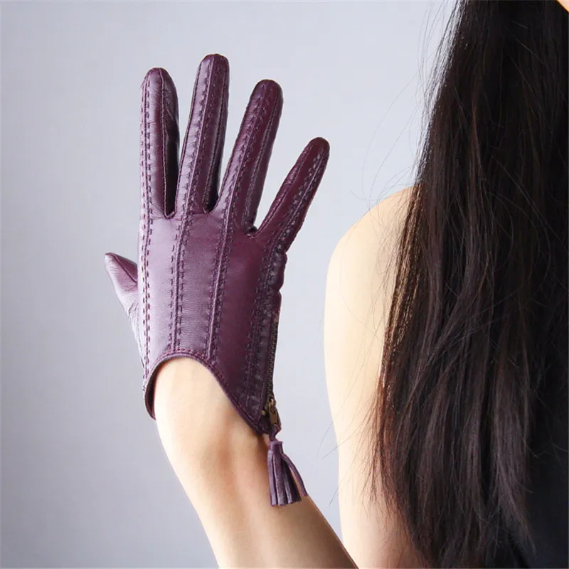 Touchscreen Gloves Genuine Leather Imported Goatskin Tassel Zipper Short Style Women Gloves Female Fashion Driving Mittens TB08 Touchscreen Gloves Genuine Leather Imported Goatskin Tassel Zipper Short Style Women Gloves Female Fashion Driving Mittens TB08