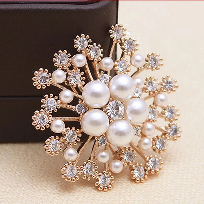

Fashion Women Large Brooches Lady Snowflake Imitation Pearls Rhinestones Crystal Wedding Brooch Pin Jewelry Accessorise
