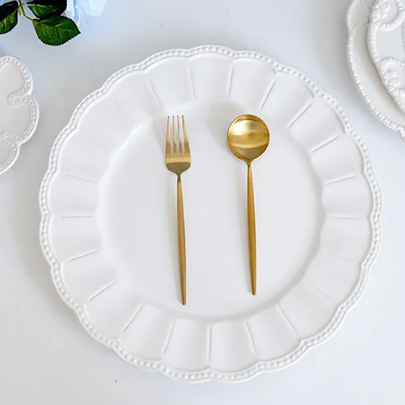 Food Tray Dessert Flat Plate, Steak Dish, Dinnerware, Elegant, Soild White, Delica Basso-relievo, Wedding Dinner Plate Utensil,
