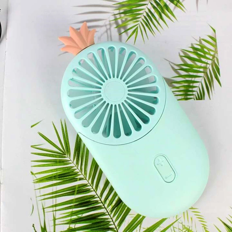 Cartoon Usb Pocket Mini Hold Charge Small Fans With One Portable Bring Led Lamp Ultrathin Will Wind Power - Color: Lake blue