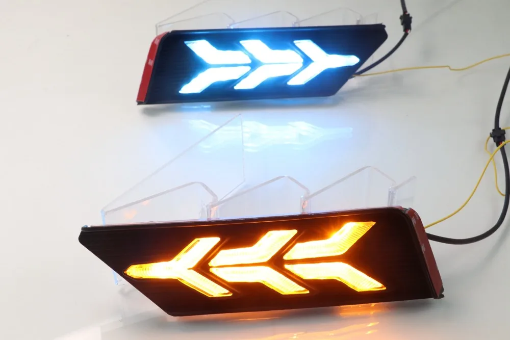 

Qirun led drl daytime running light for Volkswagen sagitar R-Line with Dynamic moving yellow turn signal and blue night light