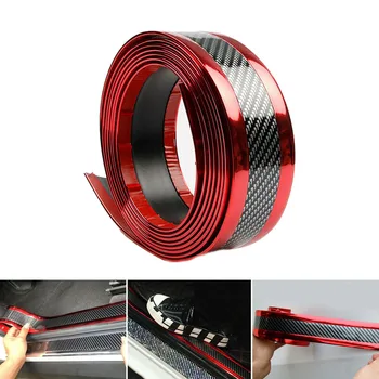 

2.5m Car Door Sill Scuff Plate Guard Pedal Protector Strips 5cm Carbon Fiber Red