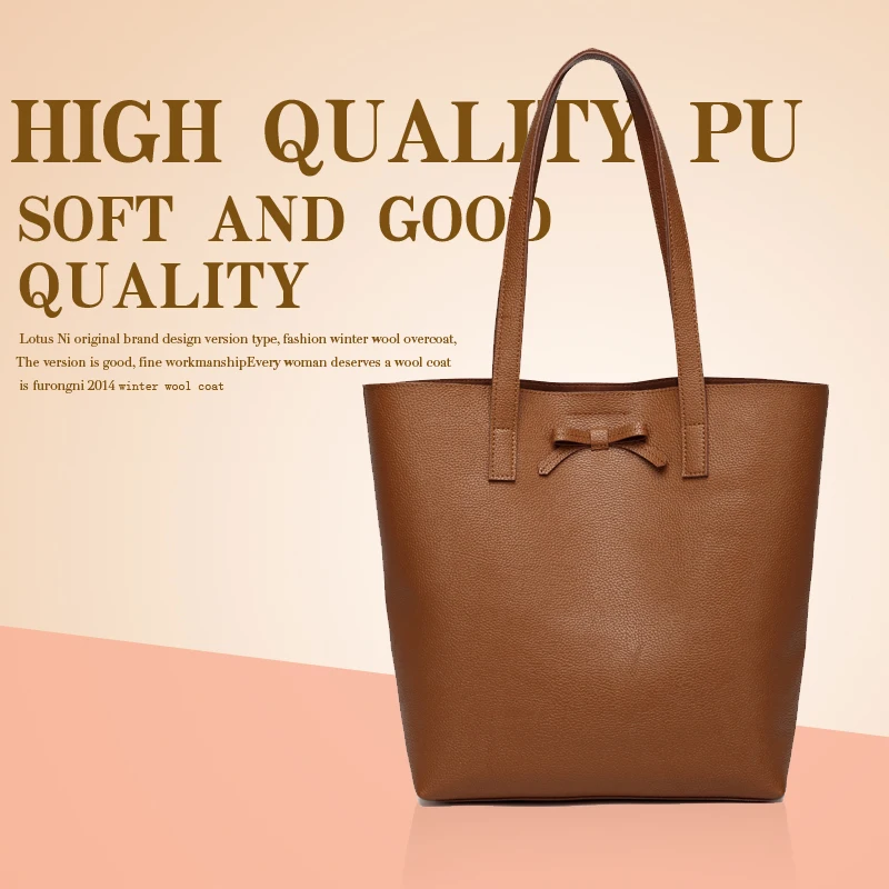 Korean lovely Women Leather Handbags Set Simple Bow Woman Brands Black Pink Shopping Bag Tote