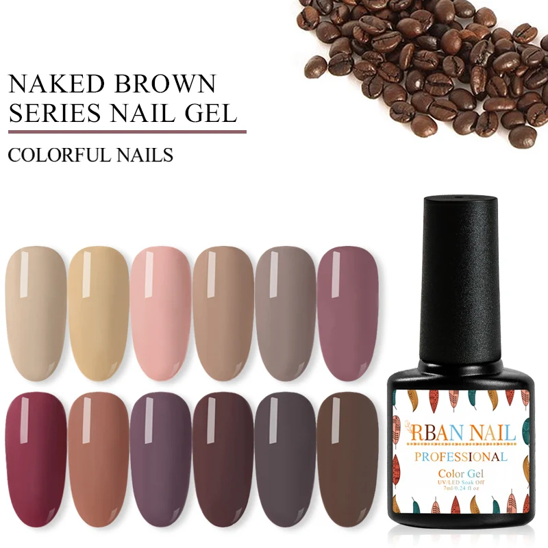 

RBAN NAIL 7ml Nude Brown Series Gel Nail Polish 12 Pure Colors Soak Off Manicure UV Gel Varnish DIY Nail Art Lacquer Decoration