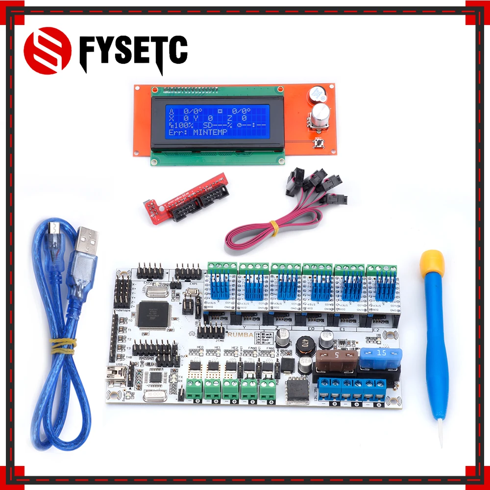 

Rumba Plus Board+2004/12864 LCD Control Display + 6pcs TMC2100 Stepper Motor Driver Support 3pcs Extruder Rumba Plus Motherboard
