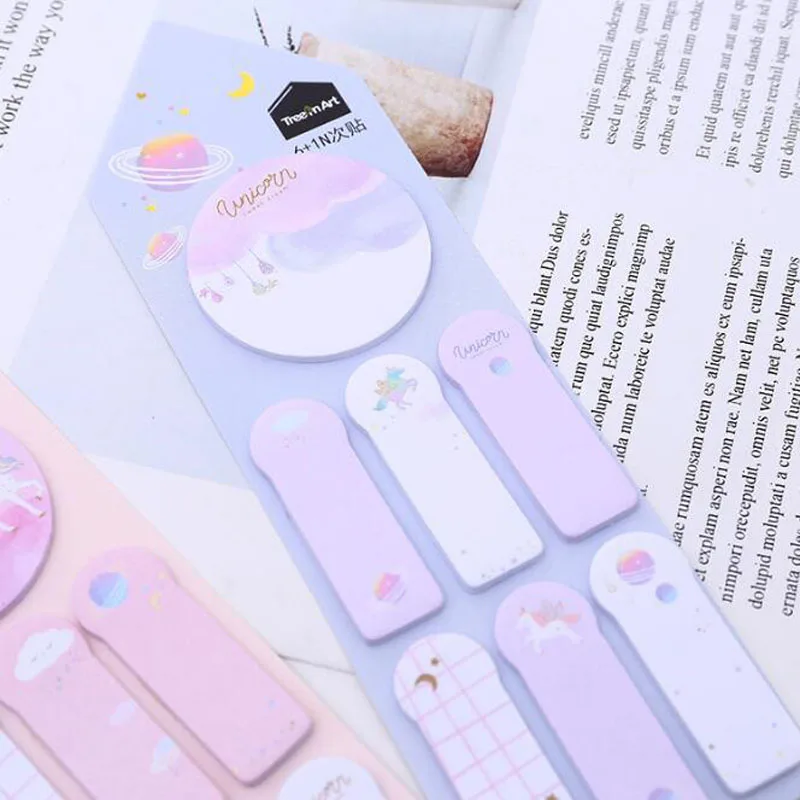 Kawaii бумаги для заметок на клейкой основе наклейки космический Единорог 6 + 1