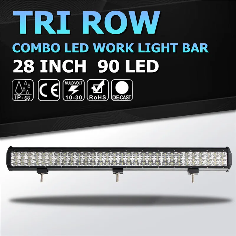 

28inch Tri Row LED Work Light 270W 6000k Spot Flood 90LED Work Light Bar For SUV For JEEP Waterproof IP68 DC10-30V