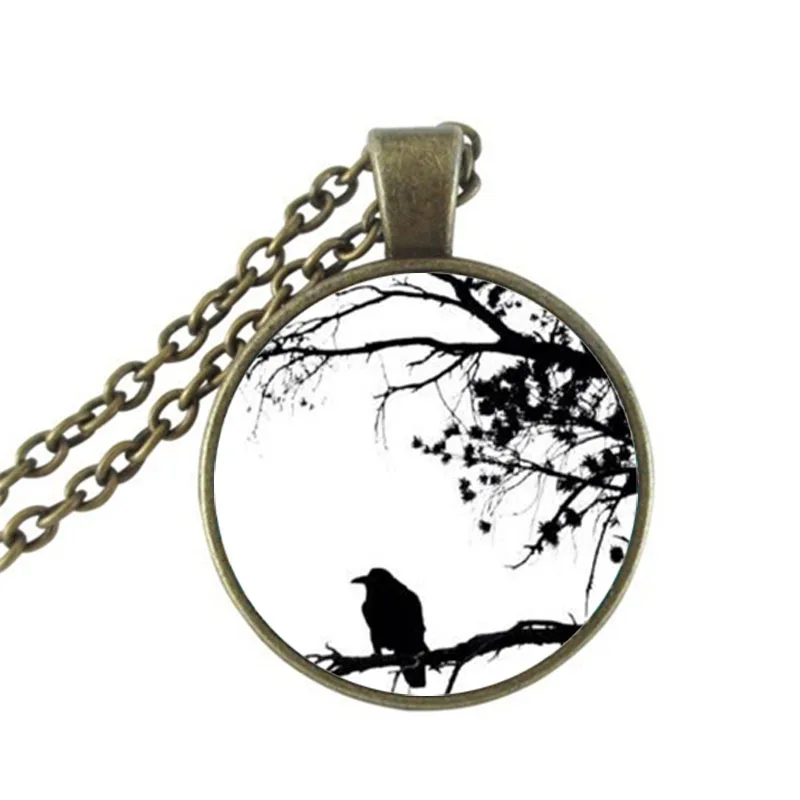 

2017 New Arrival Zinc Women Collier Collares Maxi Necklace Crow Pendant Necklace B&m Hot Sale Retro Round Glass Wholesale HZ1