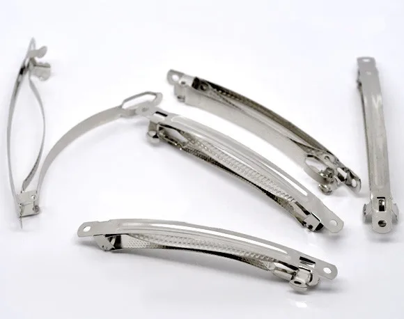 

HOT 50 Pcs 50mm Metal French Barrettes Hair Clips Bows - Silver