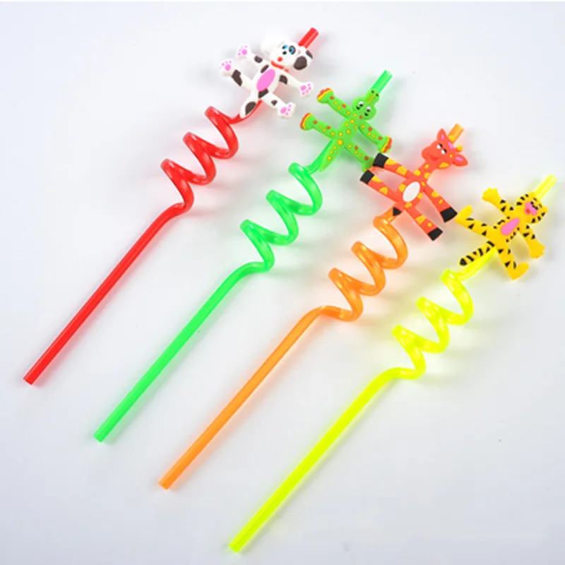 500pcs/lot Novelty items cute cartoon Straw Flexible Tiger,Deer,Dog