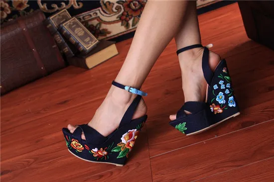 Blue Denim Sandals Folk Flower Embroideried Fabric Wedge Gladiator Sandals Women Platform Sandals Wedding Shoes Woman Sandalias (6)