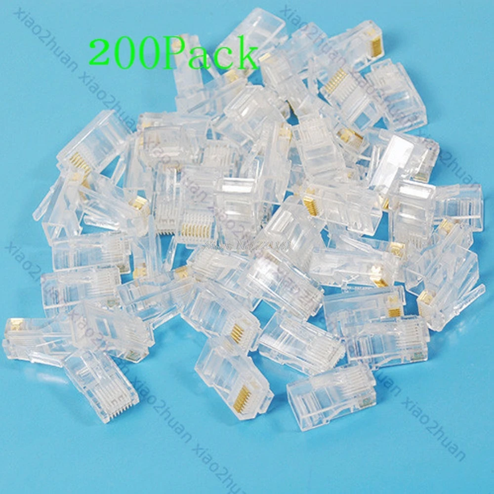 

200 pcs RJ45 Net Gold plated Network Modular Plug Cat5 CAT5e Cables Connector