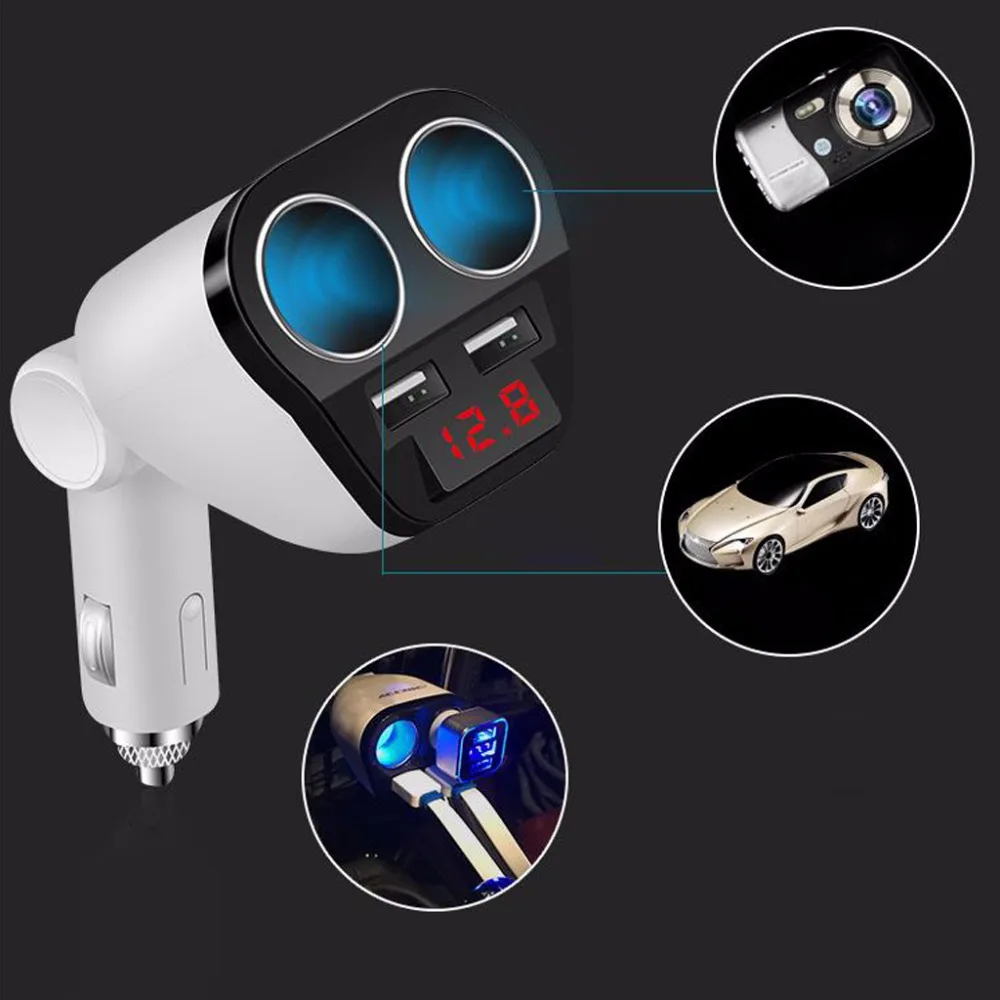 DC 12V/24V 120W Universal 2 Way Cigarette Lighter Dual USB Ports Car