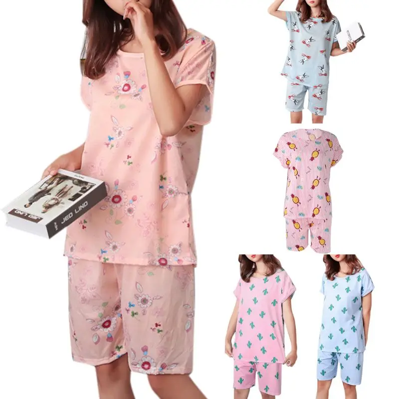 Женская милая летняя Пижама с коротким рукавом для девочек, свободная Пижама с рисунком размера плюс