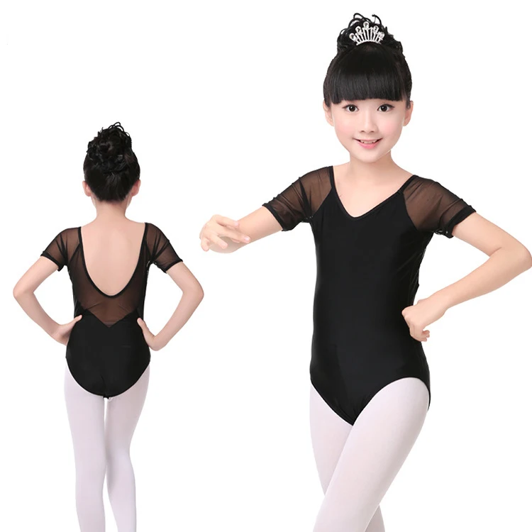 V neck Girl Ballet Dance Leotard Tight Black Mesh Ballet Dancewear