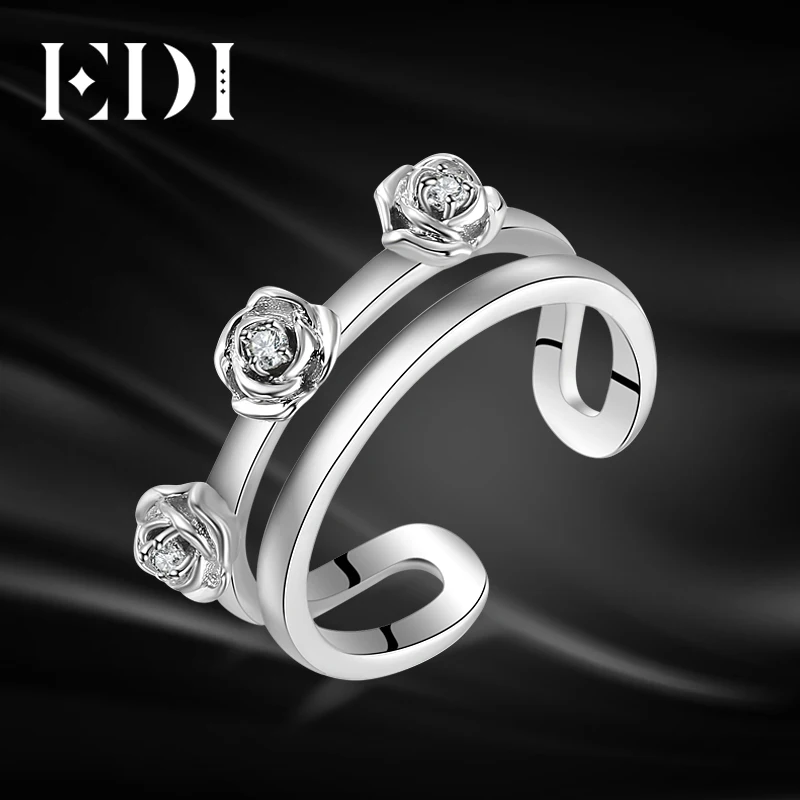 

EDI Romantic Rose Flower 100% 925 Sterling Silver Opening Ring For Women Fine Jewelry