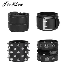 Унисекс модный Регулируемый Браслет-манжета из искусственной кожи в стиле панк-рок, широкий Браслет-манжета, браслет на ремне в стиле панк, байкер, удобные гетры на руку