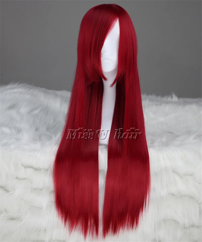 Женский длинный прямой парик Erza Scarlet из синтетических волос + с шапкой 80