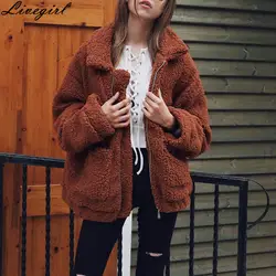 Осень-зима Для женщин куртка ягненка бархат пальто Повседневное карманы на молнии верхняя одежда с длинным рукавом теплые кашемировое