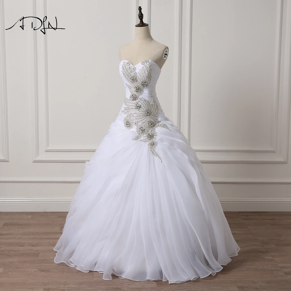 ADLN Роскошная свадебная одежда со стразами милая без рукавов бальное платье органза на заказ свадебное платье белое/слоновая кость