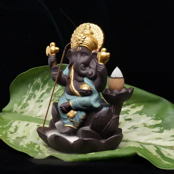 

Indian Ganesha estatue Elephant god Buddha statues Backflowing incense burner base Ornaments gifurines Room Garden home decor