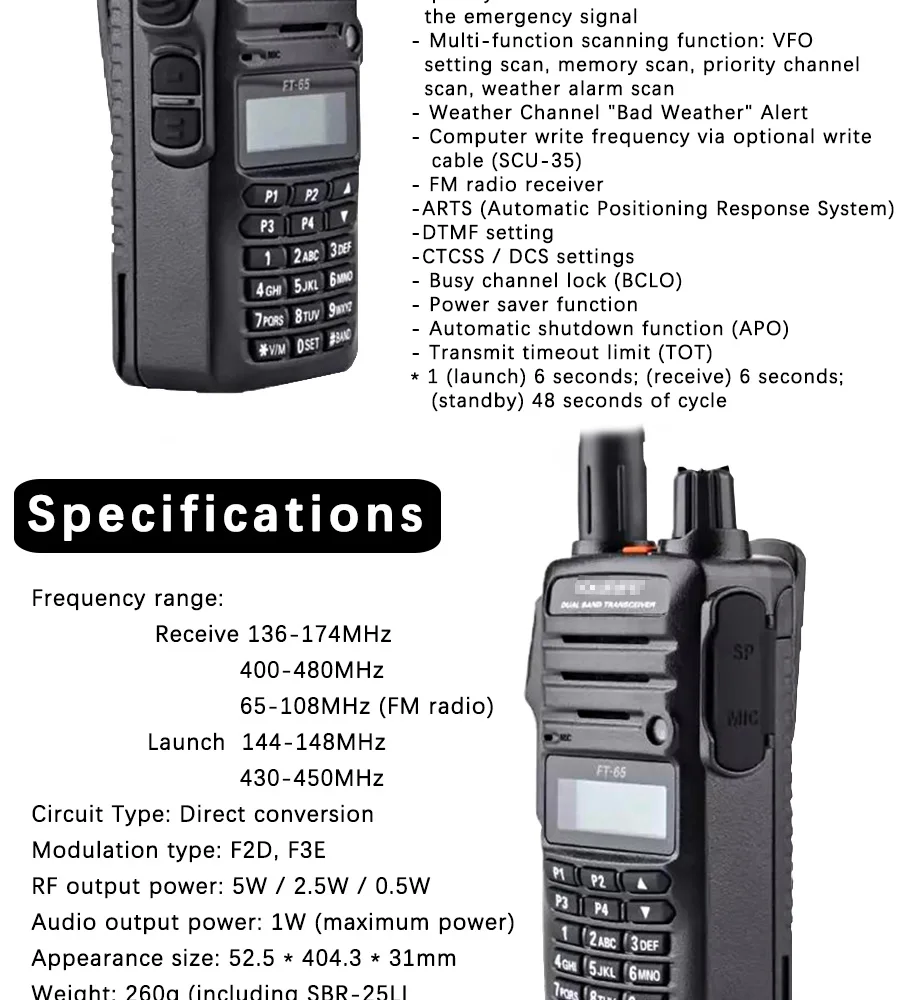 Для портативной рации YAESU FT-65R Dual Band VHF136-174/UHF400-480MHz FM Ham двухстороннее радио трансивер