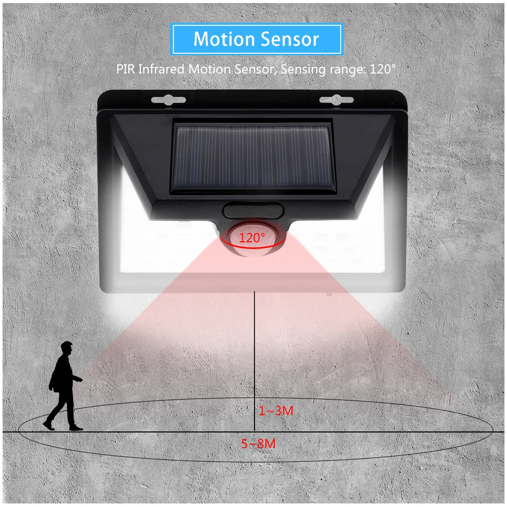 Светодиодный светильник на солнечной батарее, PIR датчик движения, светодиодный светильник, водонепроницаемый садовый светильник, наружный настенный светильник, сенсорный светильник для крыльца