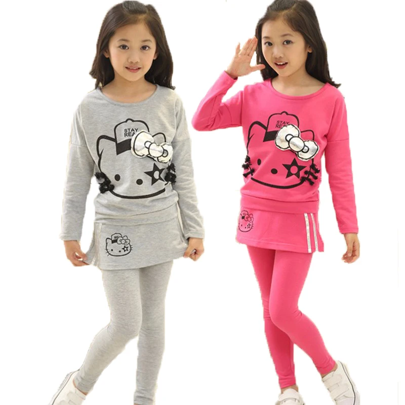 

Hello Kitty Girls Clothing set Long Sleeve T Shirt Skirt Leggings Pant Suits Cute Girl Set Baby Kids Girl Christmas Clothing Set